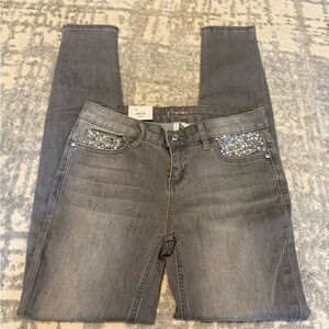 Gray Jeans with Embellished Pockets